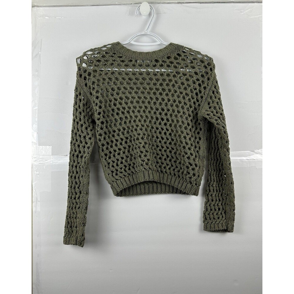 Primark Cares Girls Sz 11-12 Yrs Olive Green Open Knit Crochet Crop Sweater